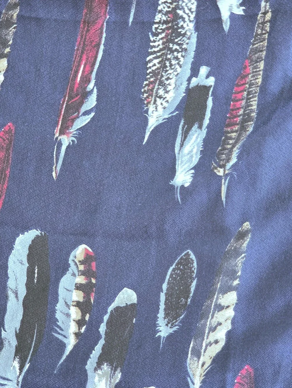 Joy Susan Feather Print Scarf Navy Blue 70 x 27